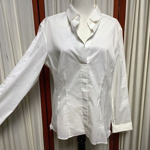 HUGO BOSS Bashina White Poplin Pullover Blouse Top Side Zipper Size 12